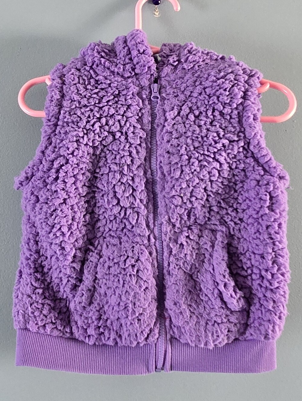 Plush Purple Sherpa Hooded Bear Ears Zip Vest 18-24m
